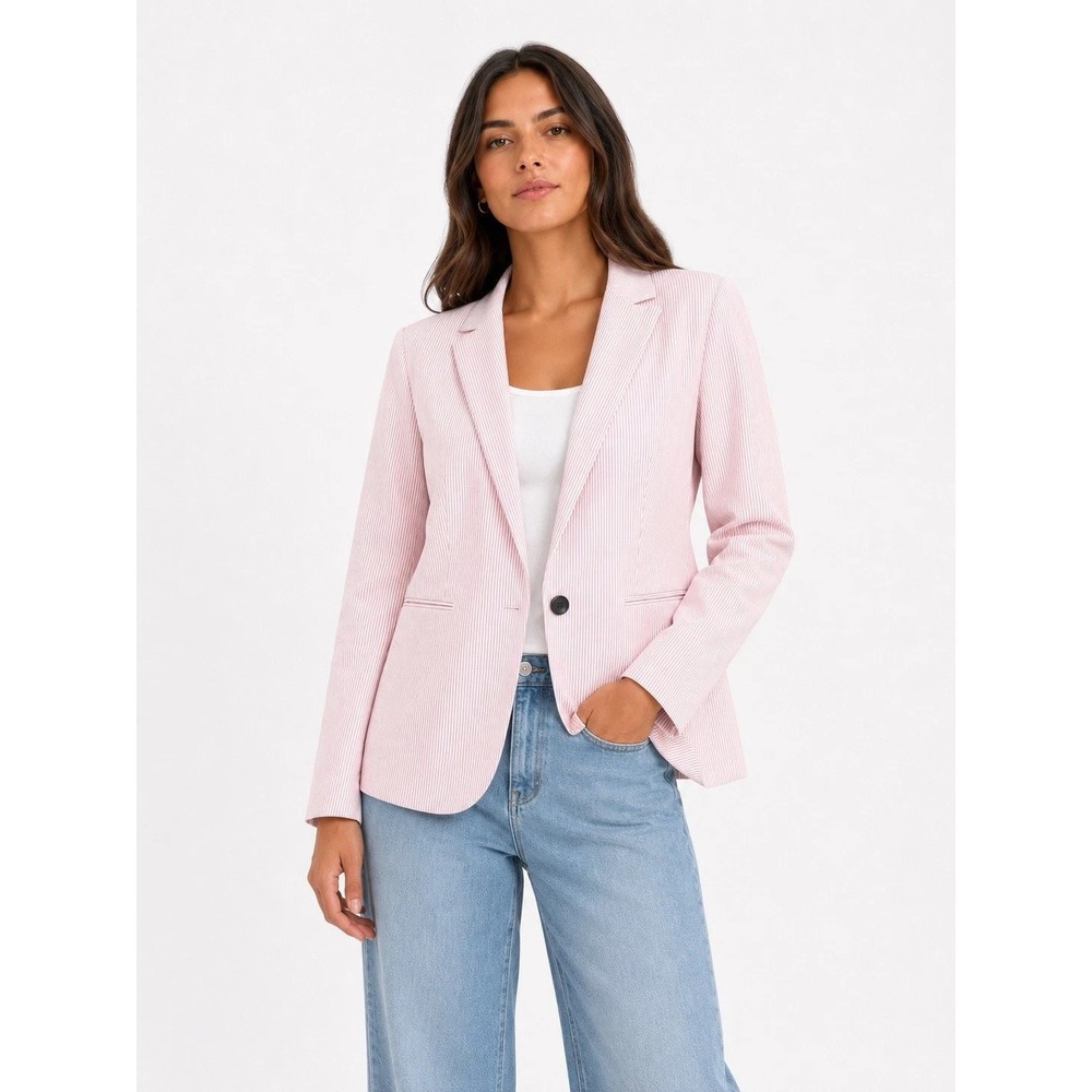 J.Crew Pink One Button Seer Sucker Blazer Parke Preppy Boating Cute 6 Coastal